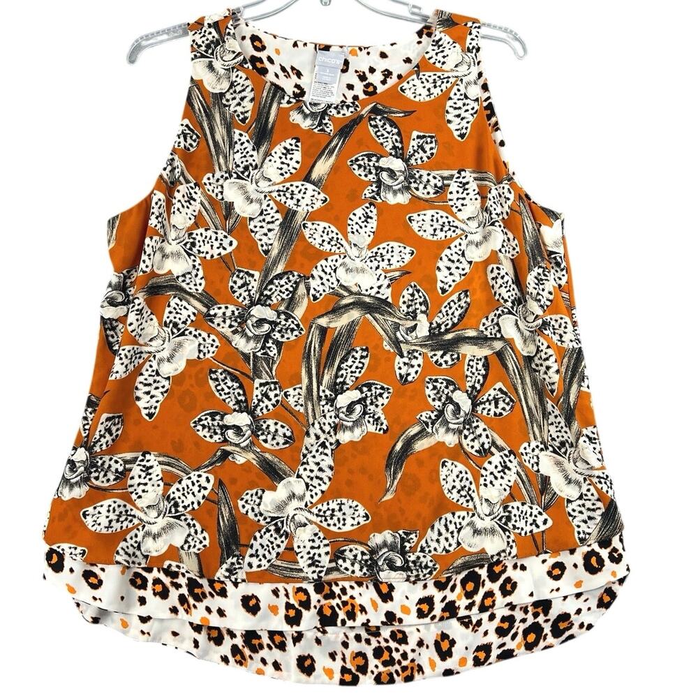 Chico’s Reversible Leopard Orchid Print Sleeveless Tank Top Size 3 XL 16